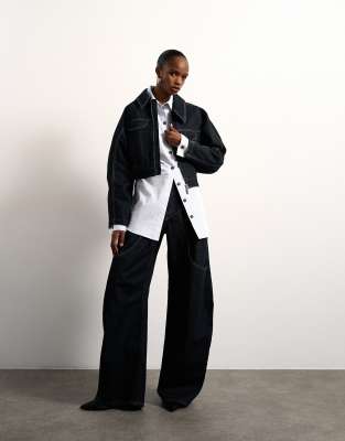 Topshop Tolu Coker X  Barrel High Rise Jeans Circular Design In Blue