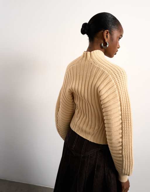 Tolu Coker x Topshop – Beige, stickad tröja med ovala ärmar, 3 av 4