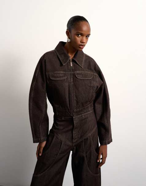 Tolu Coker x Topshop – Brun, tvättad jeansjacka i barrel- och cirkeldesign - view 1