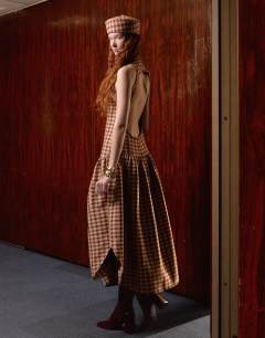 Tolu Coker x Topshop check open back midi dress in brown check