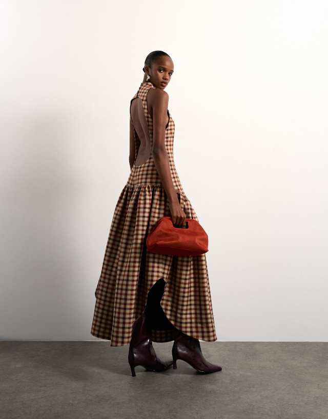 brown check midi dress Tolu Coker x Topshop open back in check Women's dresses | Blacks Size:L (12-14) wnew This dress turns a
