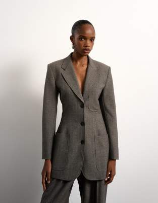 Topshop Tolu Coker X  Cinched 80s Blazer In Gray