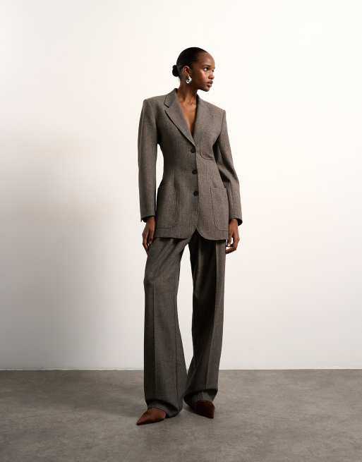 Tolu Coker x Topshop cinched 80s blazer in taupe, 2 of 4