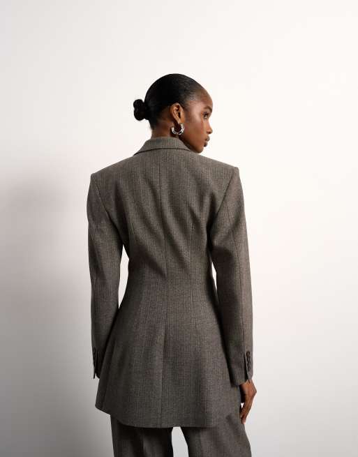 Tolu Coker x Topshop cinched 80s blazer in taupe, 4 of 4