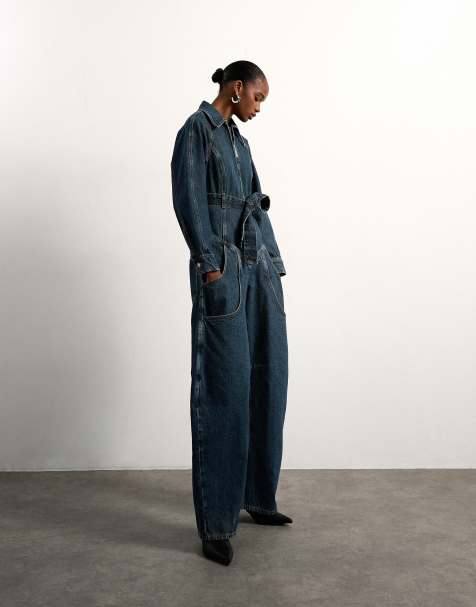 Tolu Coker x Topshop – Circular Design – Ciemnoniebieski jeansowy kombinezon z baryłkowymi nogawkami - view 1