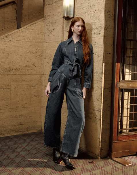 Tolu Coker x Topshop - Circular Design - Mørkeblå jumpsuit i denim med barrel-ben - view 1