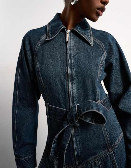 Tolu Coker x Topshop denim barrel leg jumpsuit circular design in deep blue, 4 of 4