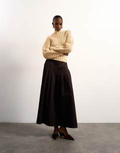 Tolu Coker x Topshop denim maxi pleated skirt circular design in brown rinse