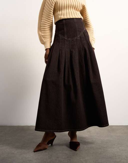 Tolu Coker x Topshop denim maxi pleated skirt circular design in