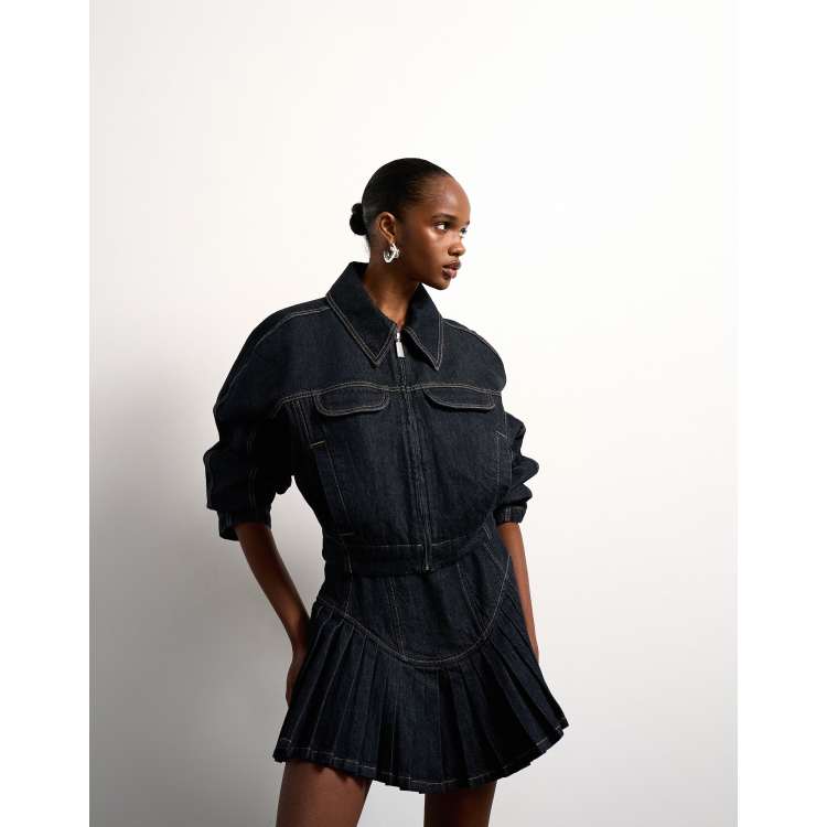 Tolu Coker x Topshop denim super mini pleated skirt circular