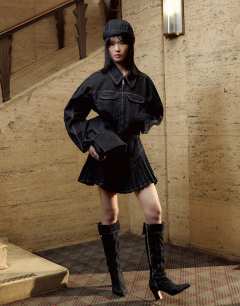 Tolu Coker x Topshop denim super mini pleated skirt circular design in deep blue