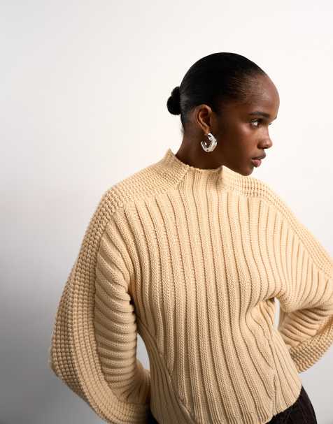Tolu Coker x Topshop - Gebreide trui met ovale mouwen in beige - view 1