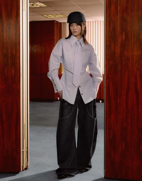 Tolu Coker x Topshop - Gestreept overhemd met lange mouwen in blauw - view 1