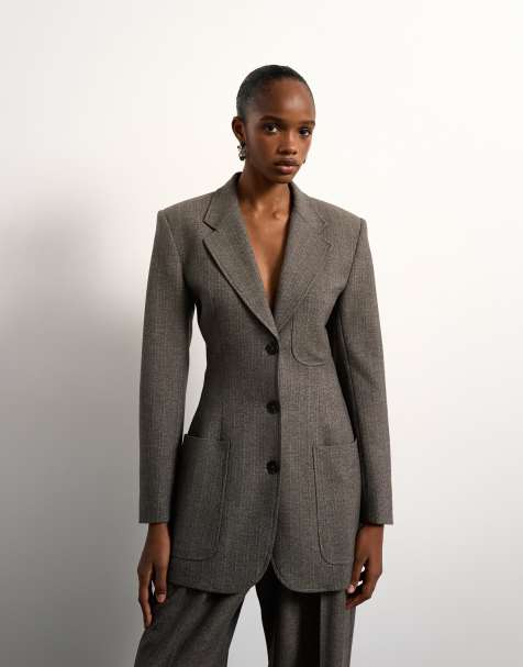 Tolu Coker x Topshop - Gråbrun 80'er blazer med indsnævret talje - view 1