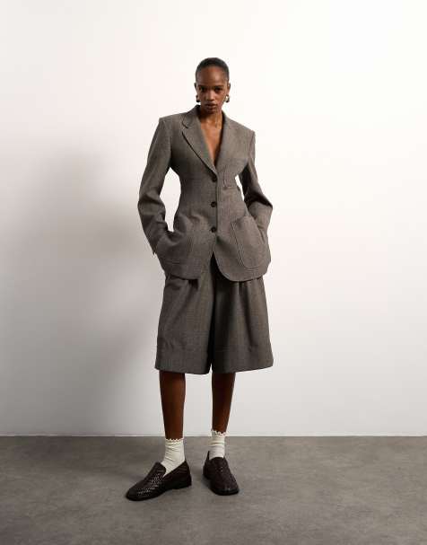 Tolu Coker x Topshop - Gråbrune skræddersyede longline shorts - view 1