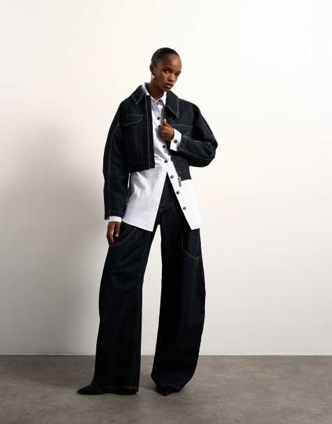 Tolu Coker x Topshop - Jean bouffant à taille haute et détail circulaire - Indigo délavé - view 1