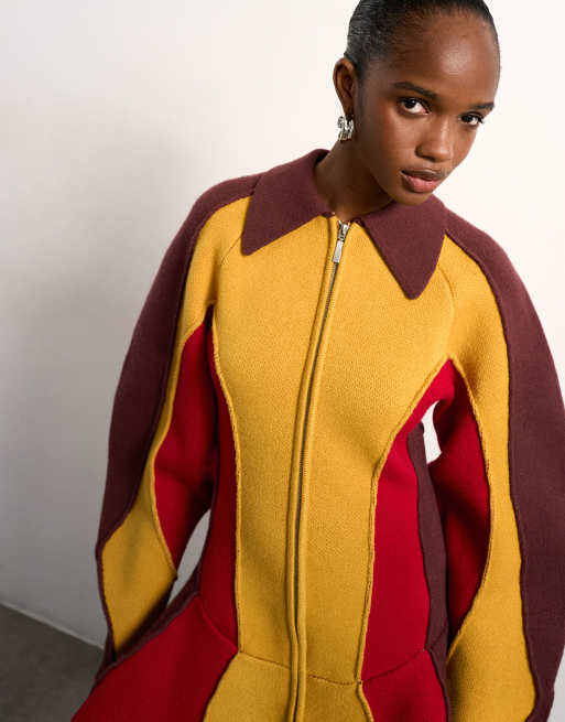 Tolu Coker x Topshop knit ovoid sleeve structured dress in multi, 3 of 4