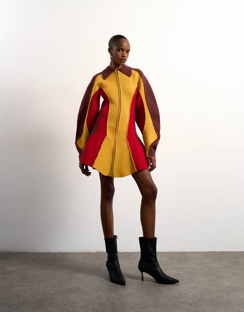 Tolu Coker x Topshop knitted ovoid sleeve structured dress in multi - view 1