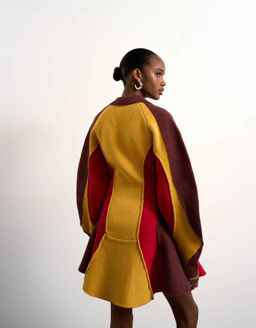 Tolu Coker x Topshop knitted ovoid sleeve structured dress in multi, 4 of 4