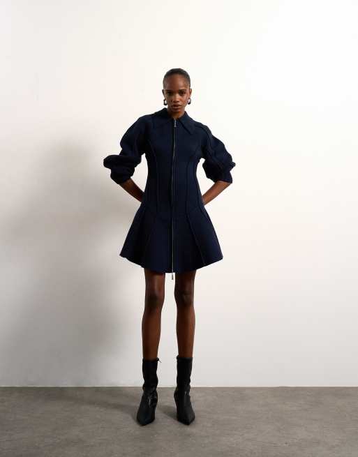 Tolu Coker x Topshop knitted ovoid sleeve structured dress in navy
