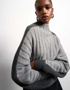 Tolu Coker x Topshop knitted premium 100% lambswool ovoid sleeve jumper in grey