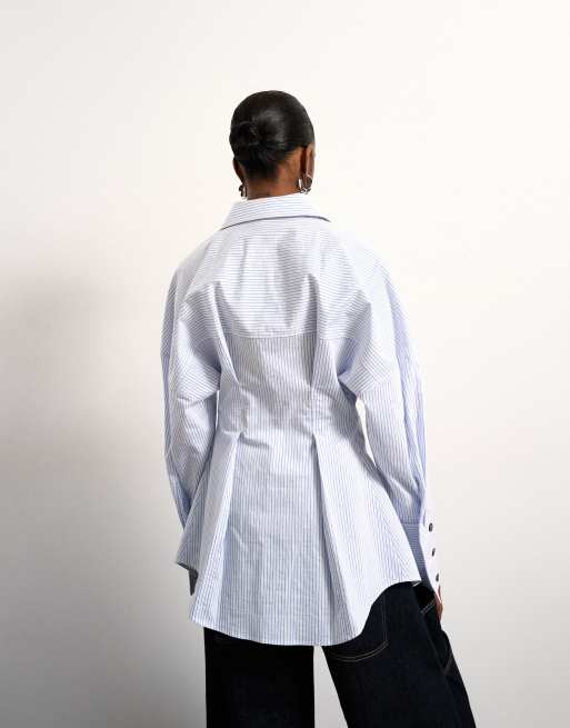 Tolu Coker x Topshop long sleeve shirt in blue stripe, 3 of 4