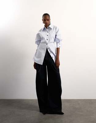 Topshop Tolu Coker X  Striped Long Sleeve Shirt In Blue