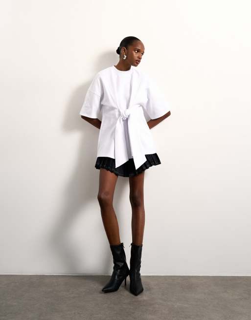 Tolu Coker x Topshop - T-shirt écru con cuciture e nodo, 3 di 4