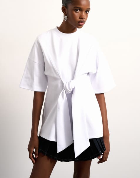 Tolu Coker x Topshop - T-shirt met strikdetail in ecru - view 1