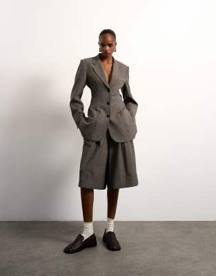 Topshop Tolu Coker X  Tailored Longline Shorts In Gray