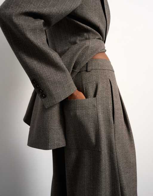 Tolu Coker x Topshop tailored longline shorts in taupe, 2 of 5