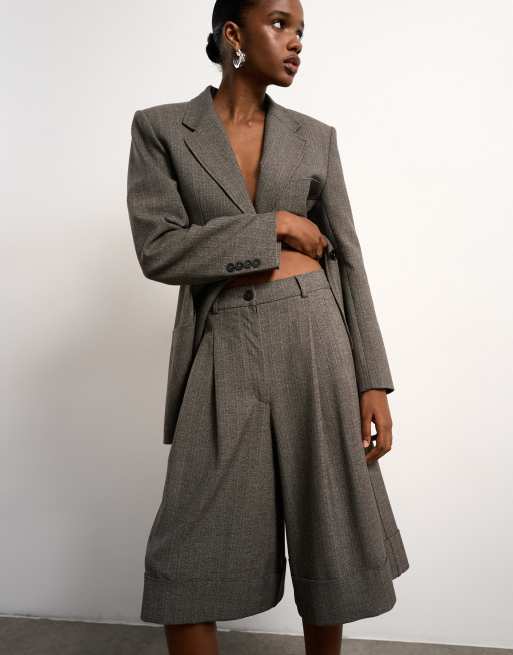 Tolu Coker x Topshop tailored longline shorts in taupe, 5 of 5