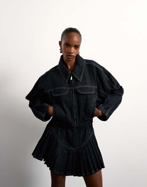 Tolu Coker x Topshop - Veste en jean bouffante à détail circulaire - Bleu indigo - view 1