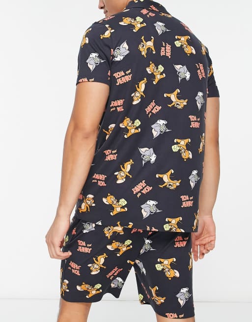 Tom And Jerry pajama shirt and short set in black