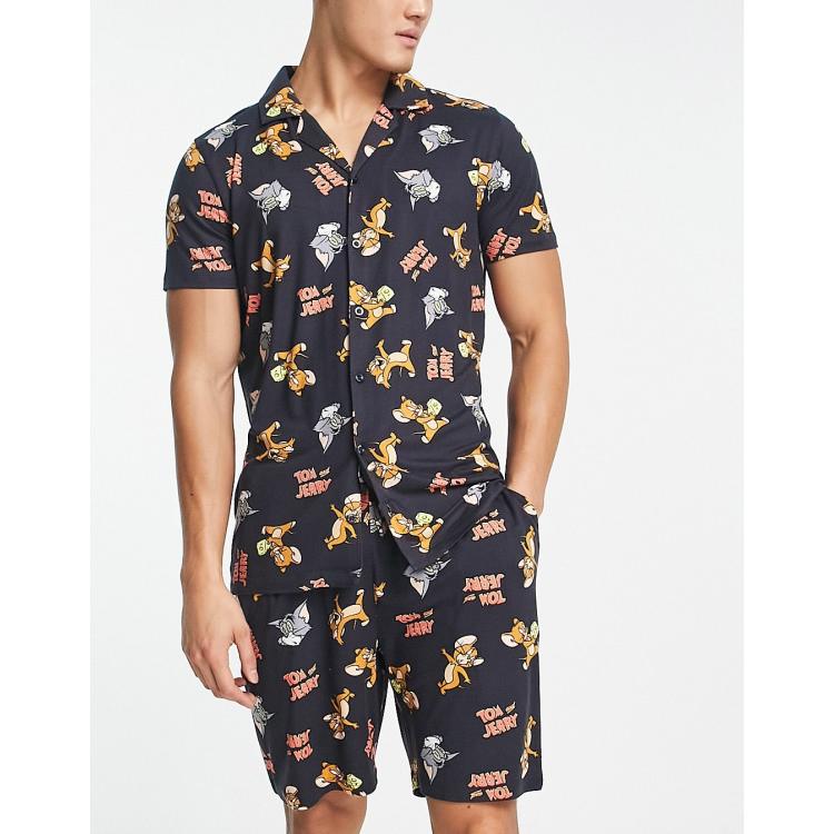 Tom And Jerry pyjama shirt and short set in black ASOS