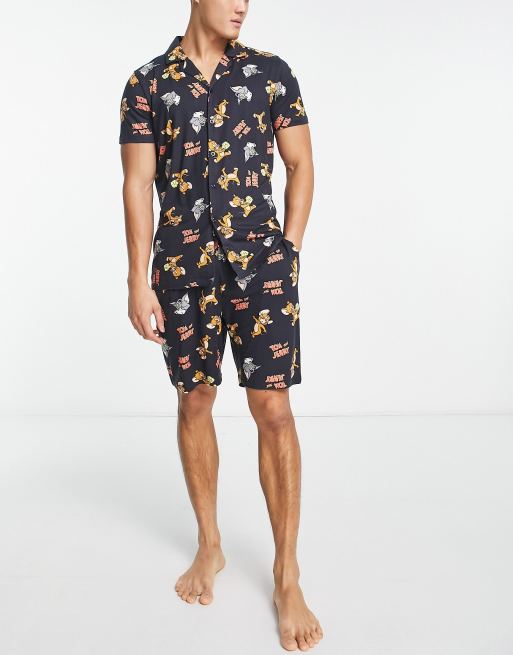 Tom And Jerry pyjama shirt and short set in black | ASOS