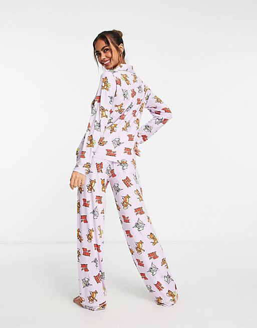 Tom & Jerry all over print button through pajama set in lilac | ASOS