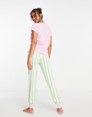 pink and green pajama set