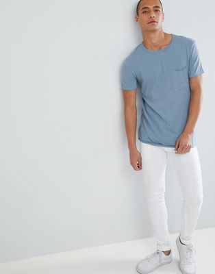 Tom Tailor – Blå t-shirt med paneldesign och bröstficka