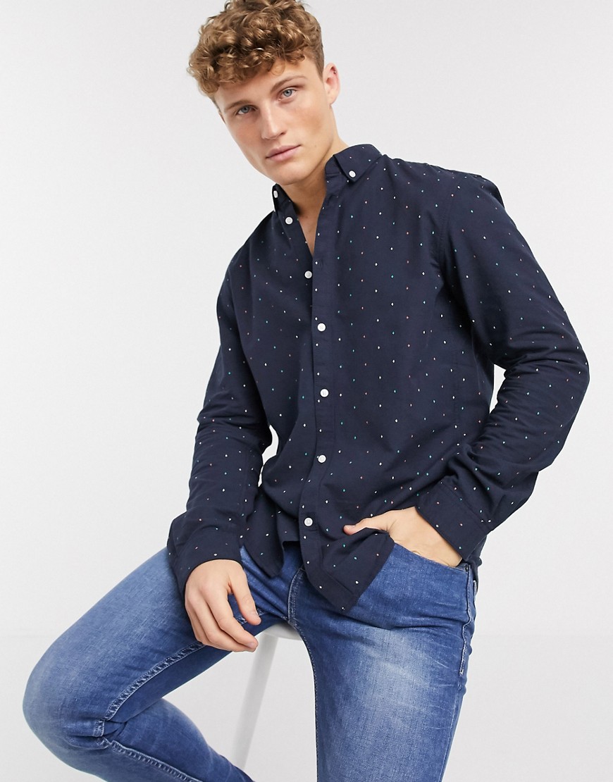 Tom Tailor - Camicia Oxford blu navy con stampa