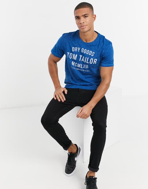 Tom Tailor crew neck logo t shirt in blue