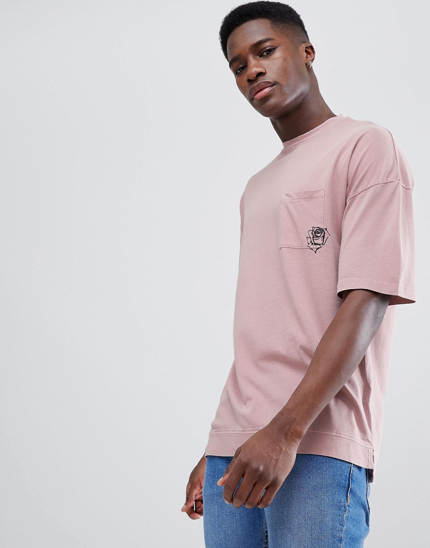 Tom Tailor Drop Shoulder T-Shirt with Rose Pocket-Pink