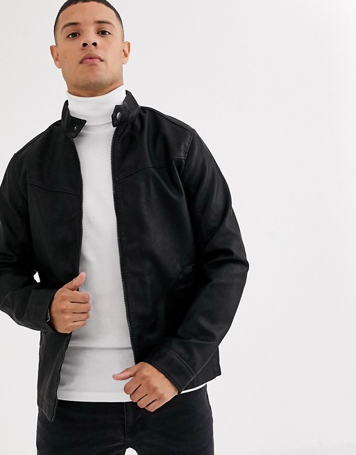 Tom Tailor faux leather biker jacket in black