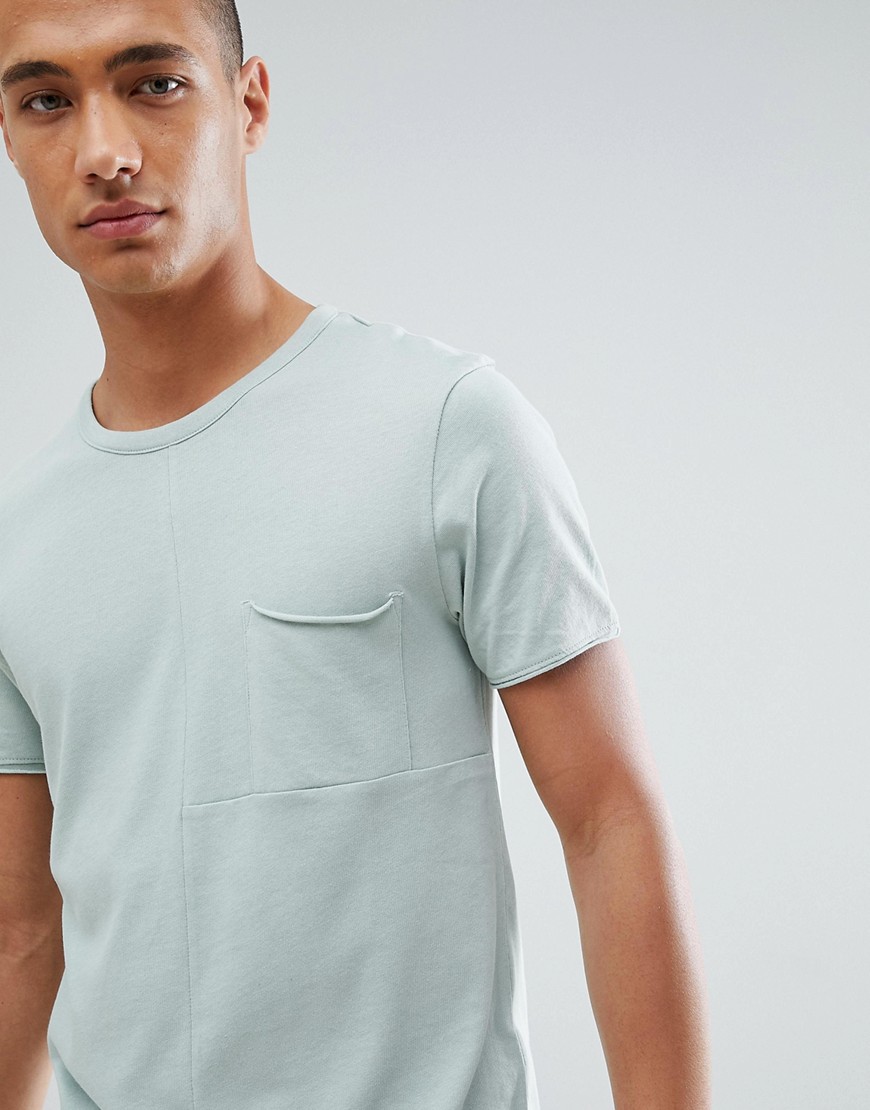 Tom Tailor – Grön t-shirt i lappteknik med bröstficka