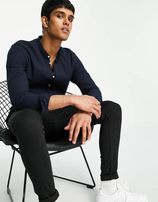 Tom Tailor – Hemd in Marineblau mit Grandad-Kragen