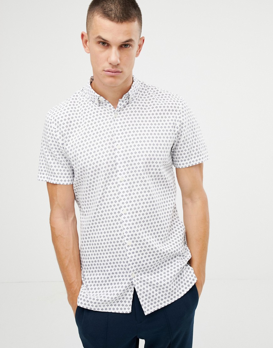 Tom Tailor - Kortärmad skjorta med mönster-Vit