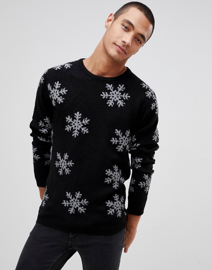 Tom Tailor - Maglione natalizio nero con fiocchi di neve