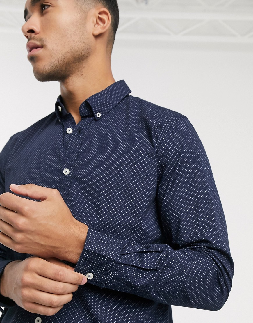 Tom Tailor – Marinblå småmönstrad skjorta