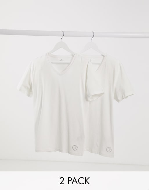 Tom Tailor – Multipack T-Shirts mit V-Ausschnitt in Weiß