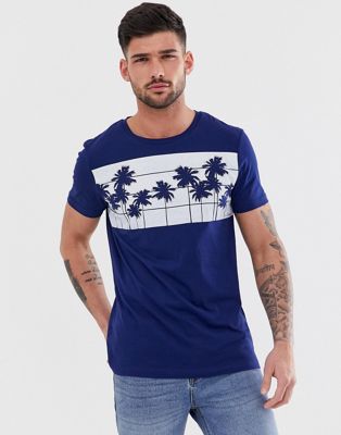 Tom Tailor – Palmmönstrad t-shirt-Marinblå